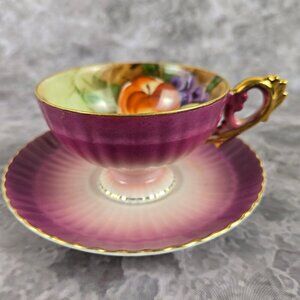 Lefton China Fruit Motif Cup & Saucer Rose with Gold Accents Hand Painted VTG